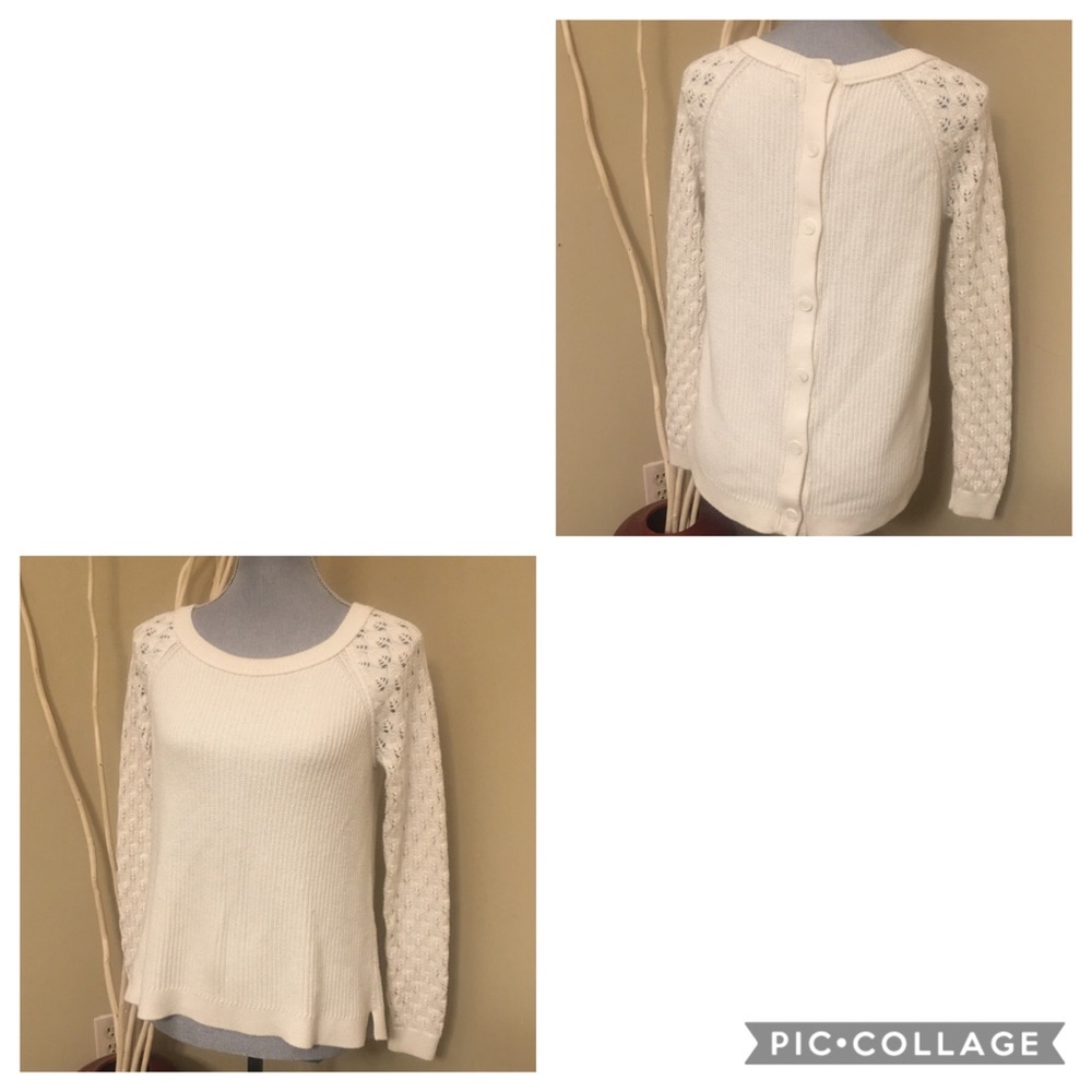 Loft cream colored medium sweater with button back